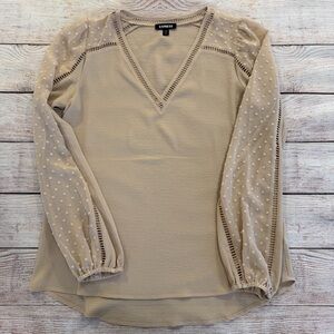 Express Tan Shear Sleeve V Neck Blouse - Small